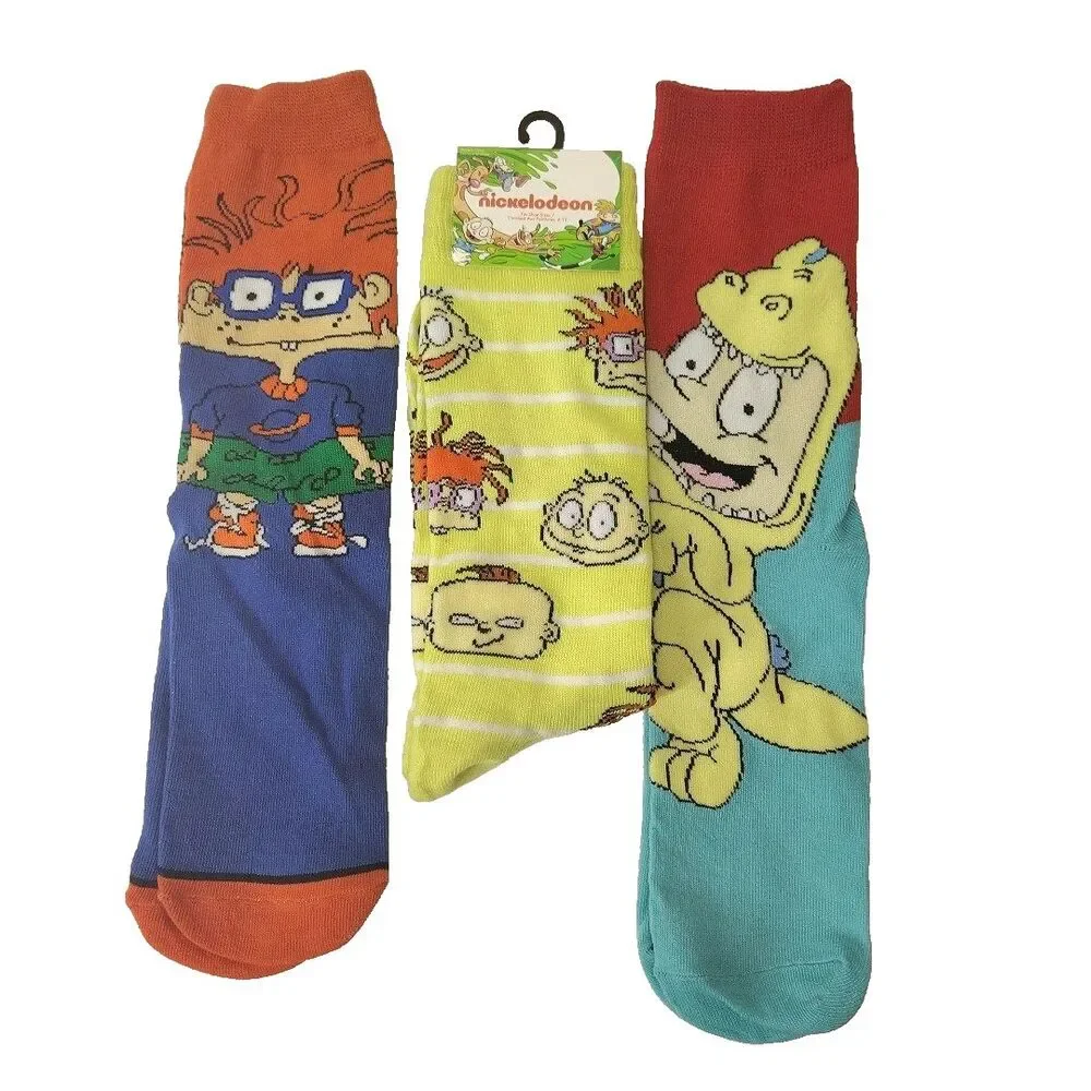 Nickelodeon Rugrats Chuckie Tommy 3 Pair Crew Socks Mens Sz 6-12 Multicolor 90s